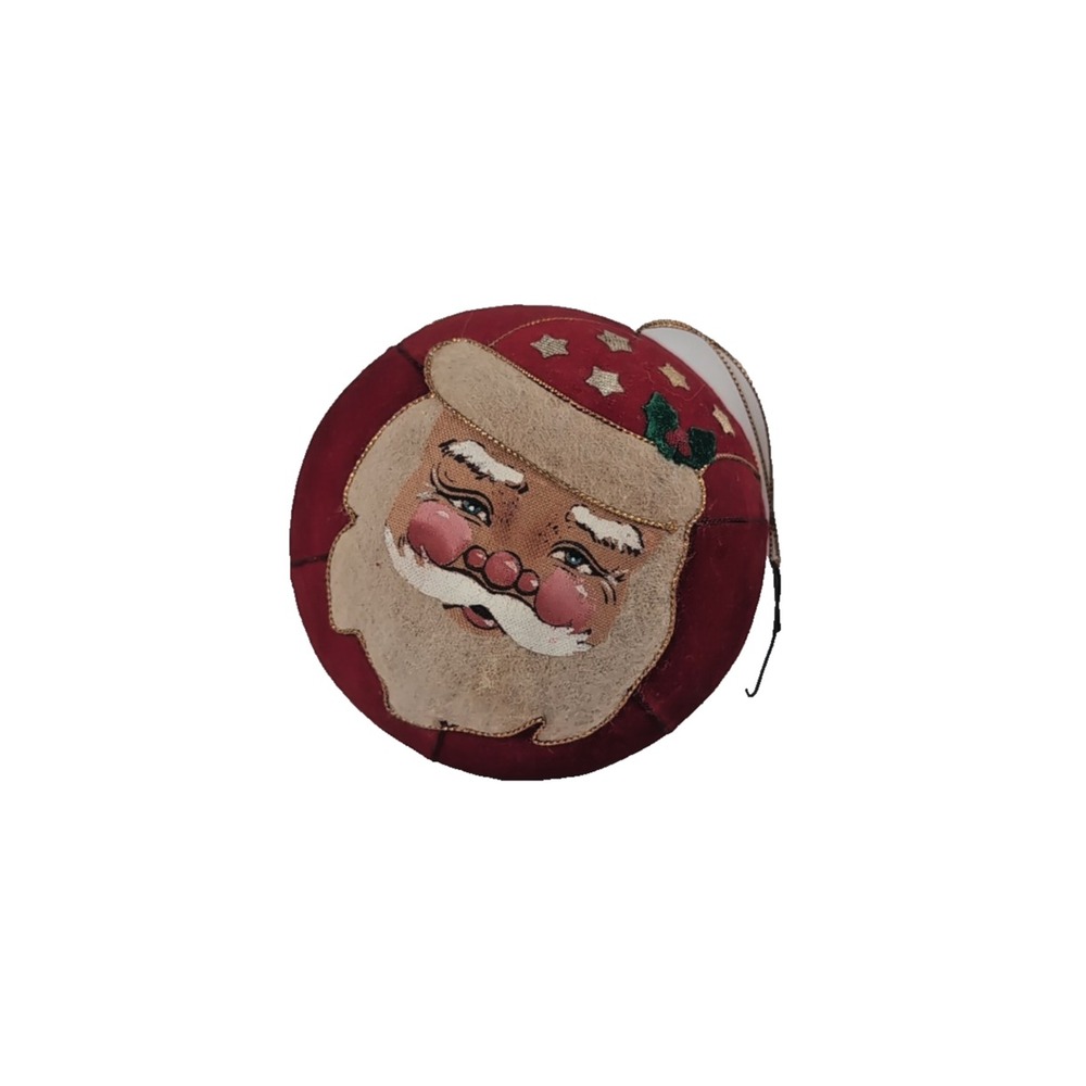 1980's Vintage Annalee Santa Head Ornament Red Hat & Holly Christmas Decor